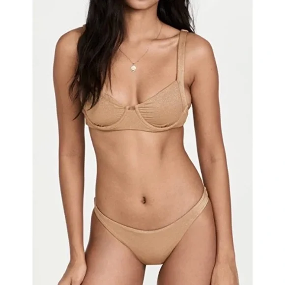 Vitamin A Golden Glow Gold Metallic Demi Bikini Top Underwire Swimsuit - Picture 12 of 12